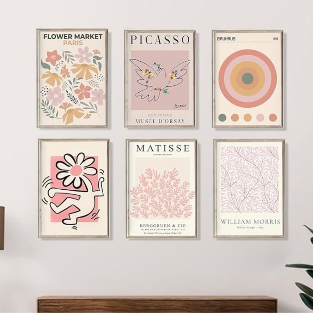 Picasso, Matisse, William Morris 6pc Canvas Set Wall Art Collection